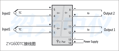 熱電偶輸入信號(hào)隔離器接線圖